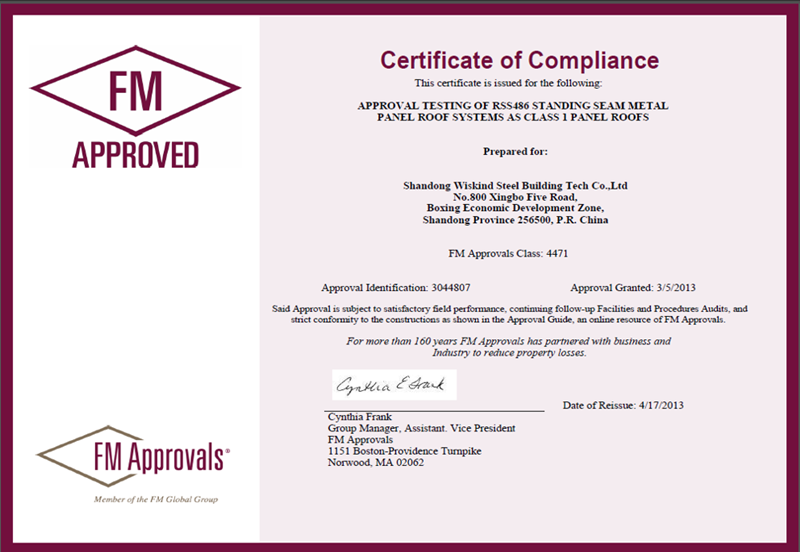 FM Certification for Corrugated Steel Sheets